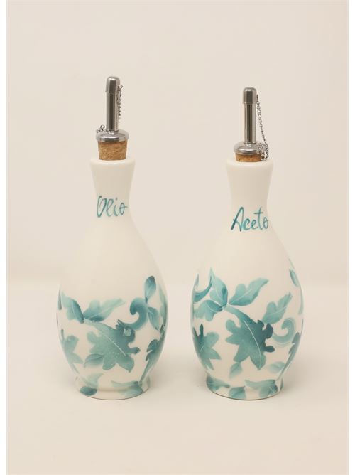 ceramic oil and vinegar set with ivy decoration L'Oasi ceramiche | SETOLIOACETOEDERAEDERA